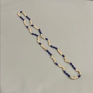 Vintage!  Cream Pearl and Blue Long Necklace